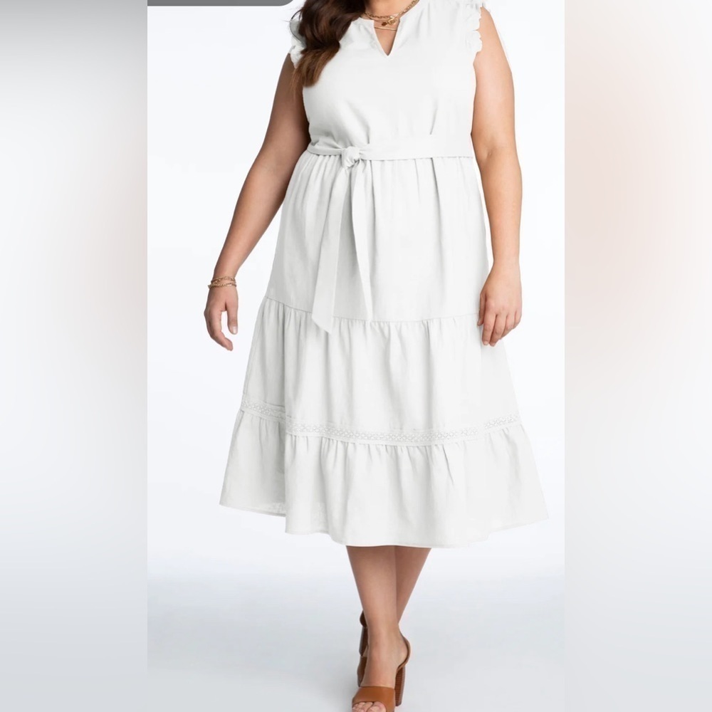 NWT ADYSON PARKER
Lined Linen Flutter Sleeve Dress, Size 2X, Ivory